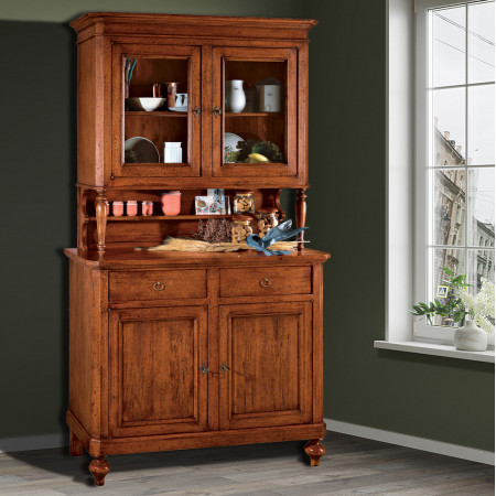 Credenza con alzata placcata, dettaglio dei montanti