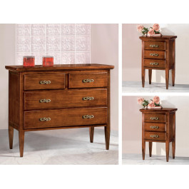 Comodino 3 cassetti gambe a spillo in legno classico
