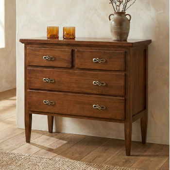 Comò 4 cassetti con piedi a spillo in legno massello