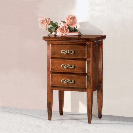 Comodino 3 cassetti gambe a spillo in legno classico