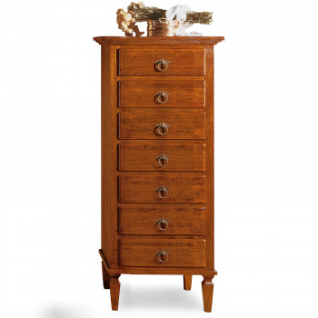 Cassettiera 7 cassetti placcata con maniglie ad anello