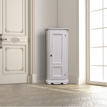 Angoliera shabby chic con anta a riquadro in legno bianco