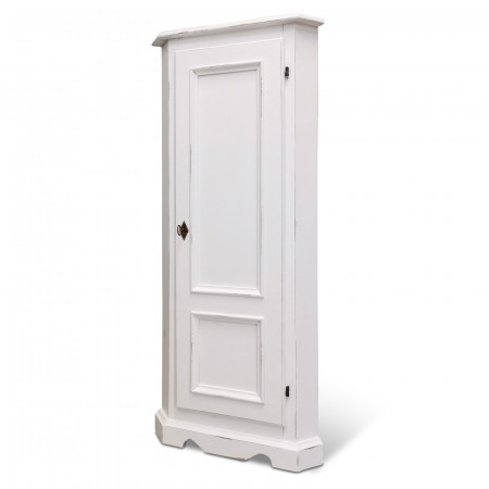 Angoliera shabby chic, dettaglio anta e cornice bianca