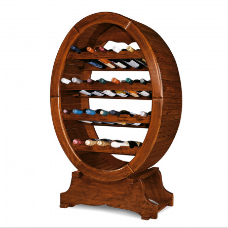 Portabottiglie per 24 bottiglie, design a botte, legno massello