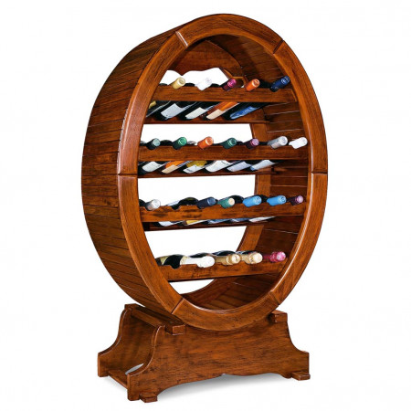 Portabottiglie per 24 bottiglie in legno massello, design a botte