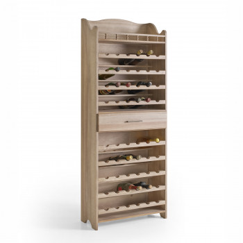 Portabottiglie in legno massello per 54 bottiglie con cassetto