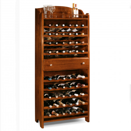 Portabottiglie in legno massello per 54 bottiglie con cassetto