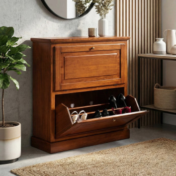 Scarpiera con 2 ribalte in legno massello pioppo