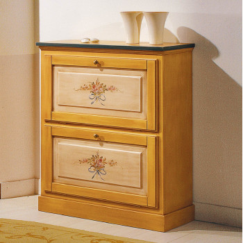 Scarpiera laccata con 2 ante, decorazioni floreali