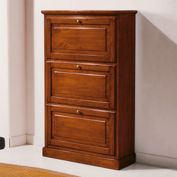 Scarpiera con 3 ribalte in legno massello con dettaglio bugnato