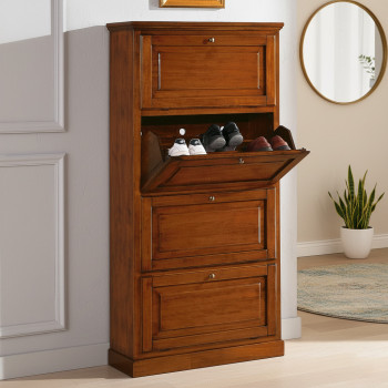 Scarpiera in legno con 4 ribalte, dettaglio ribalte aperte