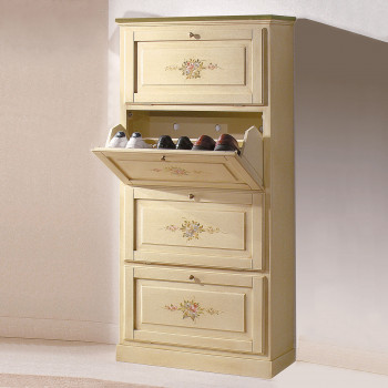 Scarpiera laccata con 4 ribalte, dettagli decorativi