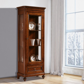 Vetrinetta classica 1 anta 1 cassetto, dettaglio del legno