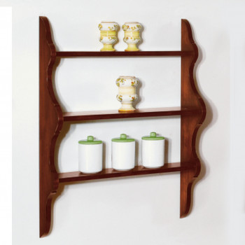 Pensile 3 ripiani fianchi sagomati, dettaglio legno