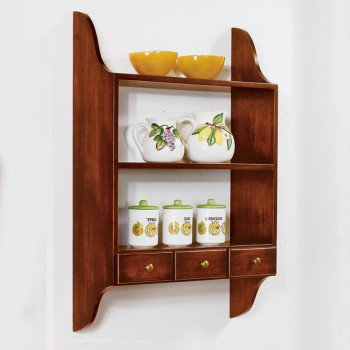 Pensile 3 ripiani 3 cassetti, dettaglio fianchi sagomati