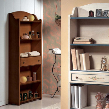 Etagere 1 cassetto in legno massello di pioppo con dettagli del cassetto.