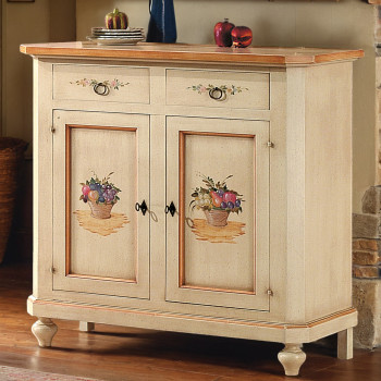 Credenzina laccata e decorata a mano con motivi floreali