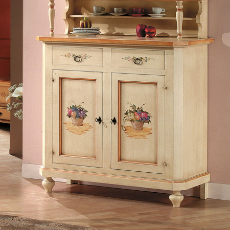 Credenza e vetrina laccata con decorazioni floreali