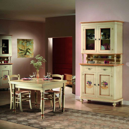 Credenza e vetrina laccata avorio con vetri lisci