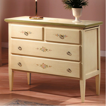 Comodino laccato anticato con decori floreali