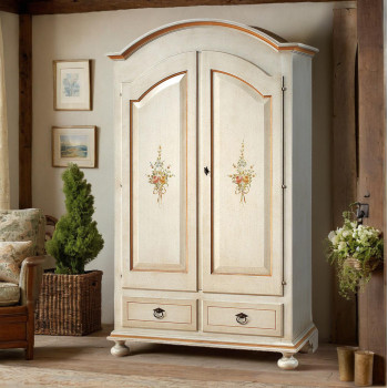 Armadio 2 ante laccato anticato con decori floreali