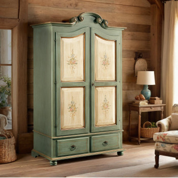 Armadio 2 ante laccato decorato con disegni floreali