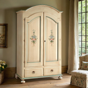 Armadio 2 ante laccato con decori floreali, legno