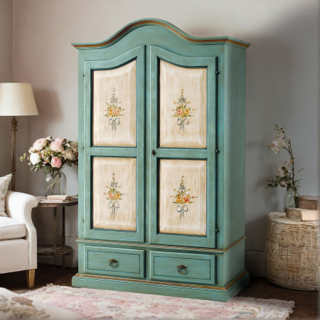 Armadio 2 ante laccato con decorazioni floreali