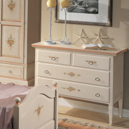 Comò laccato con decori floreali su due cassetti