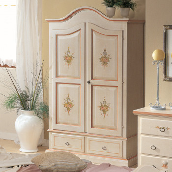 Armadio 2 ante laccato con decorazioni floreali a mano