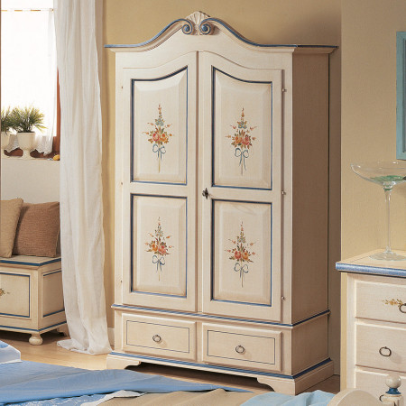 Armadio 2 porte laccato con decori floreali a mano