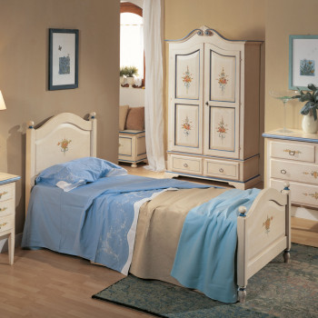 Letto singolo tradizionale laccato con decoro floreale