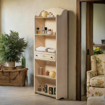 Etajere laccata con decori floreali e cassetto centrale