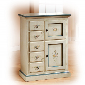 Stipo 2 porte 5 cassetto decorato in legno laccato