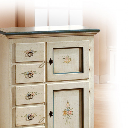 Stipo 2 porte 5 cassetto laccato con decori floreali