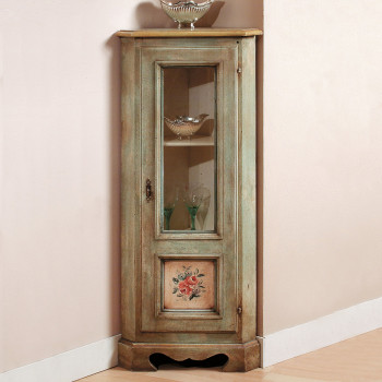 Angolo laccato con decoro a mano, anta a vetro