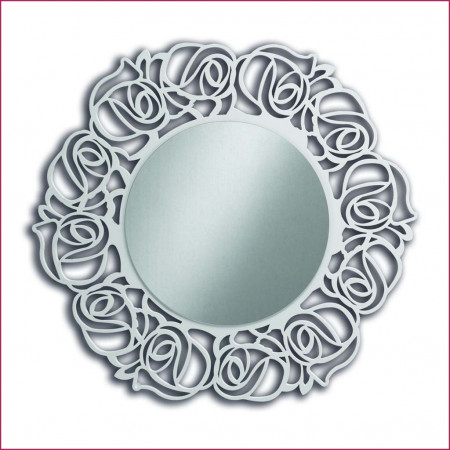 Specchio con cornice rotonda traforata design rose