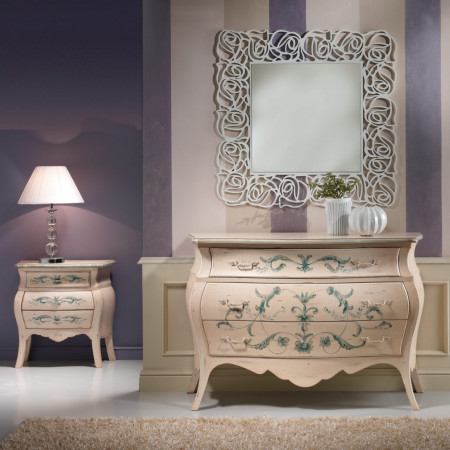 Comodino decorato con terre, bombato, legno massello