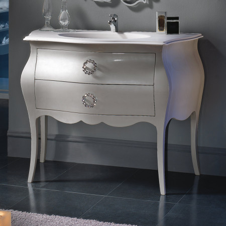 Mobile bagno 2 cassetti laccato tortora con Swarovski