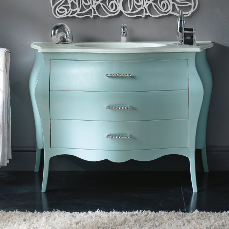 Mobile bagno 3 cassetti piano in mineralmarmo, vista frontale