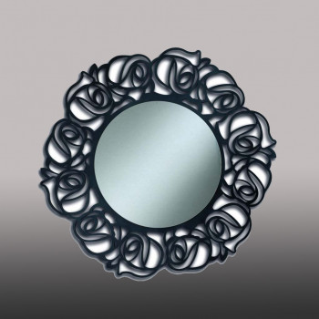 Specchio rotondo laccato antracite con cornice traforata