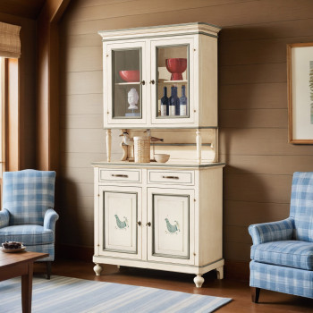 Credenza due ante vetrina pavoncella sarda, legno massello