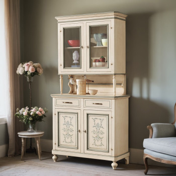 Credenza 2 ante con vetrina, dettagli piedini torniti