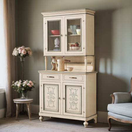 Credenza 2 ante con vetrina, dettagli piedini torniti