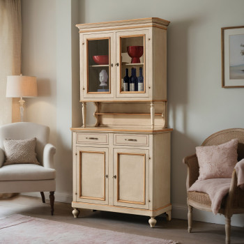 Credenza 2 ante con vetrina, dettaglio piedi torniti