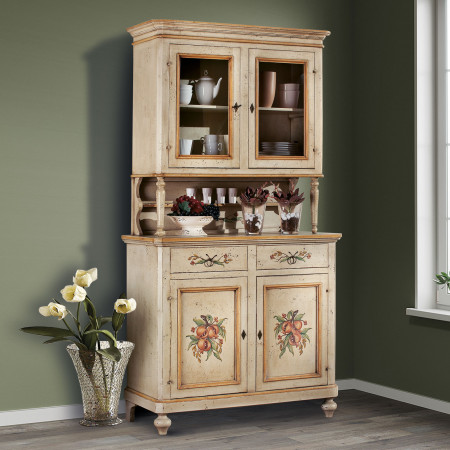 Credenza laccata e decorata a mano con motivi floreali