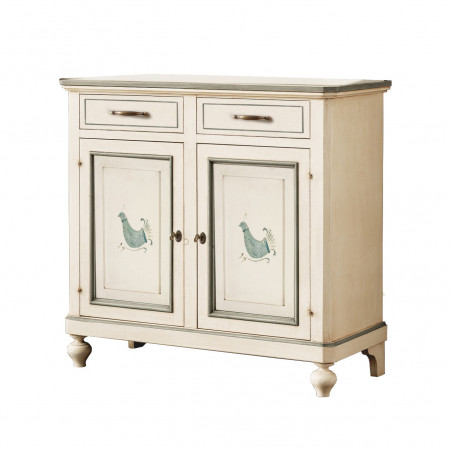 Credenza 2 ante 2 cassetti, decorazione pavoncella sarda, piedi torniti