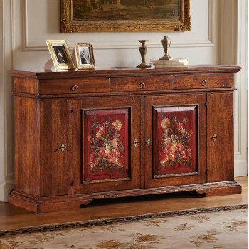 Credenza 4 ante con decori floreali in legno massello