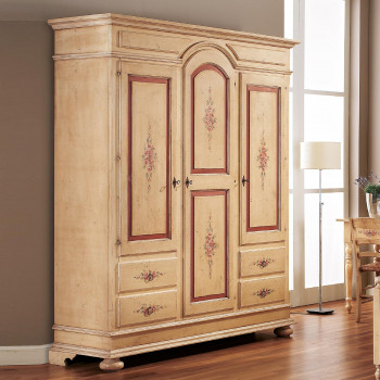 Armadio 3 ante laccato con finiture floreali