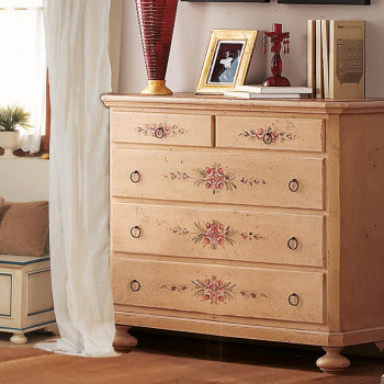 Comò laccato a mano con decorazioni floreali